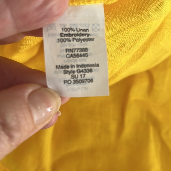 J. Crew Women's Embroidered Yellow Boho Blouse Square Neck 100% Linen- XL - Picture 8 of 8